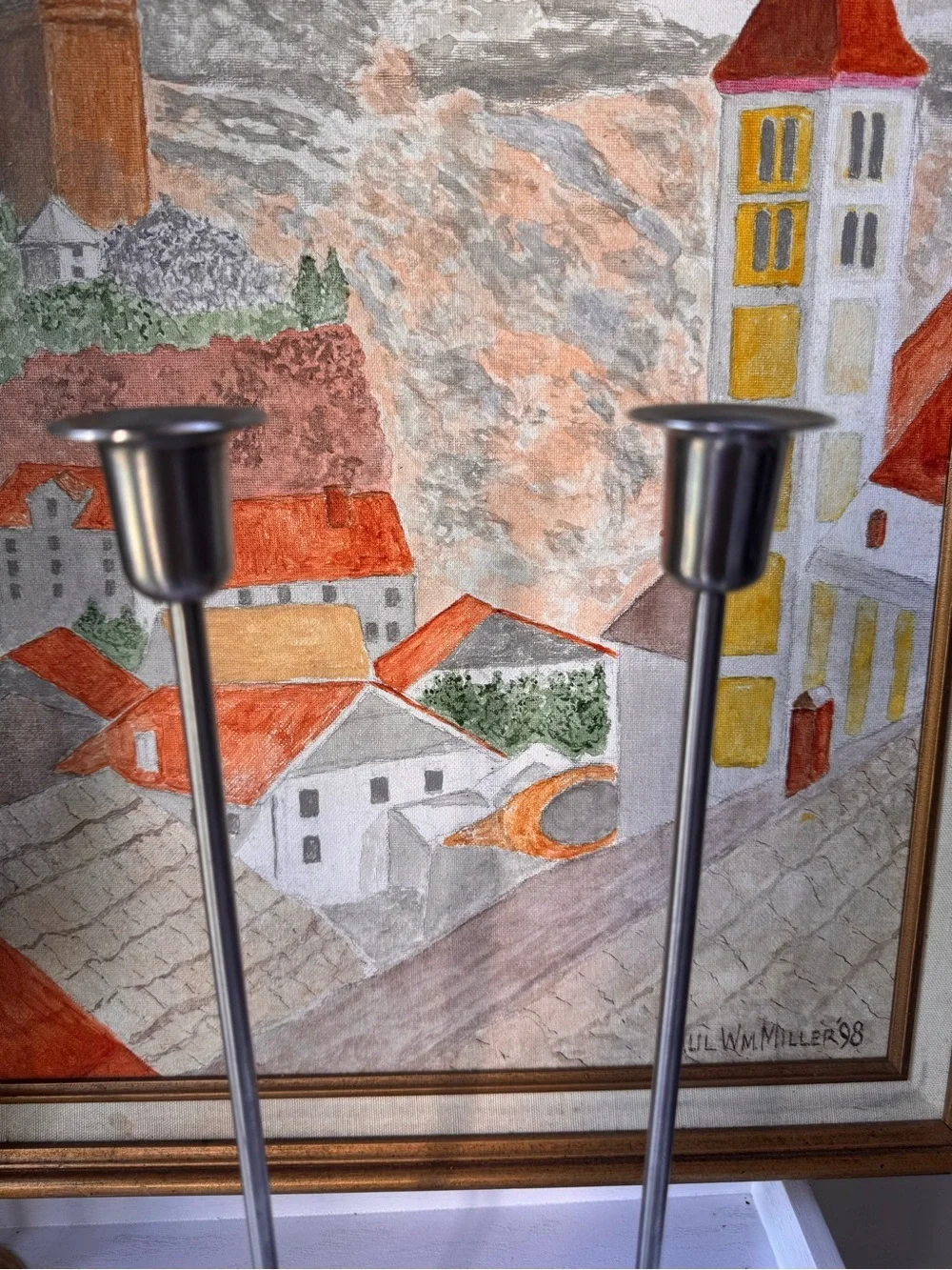 IKEA Stockholm Brushed Silver Tall Metal Candle Holders - Pair